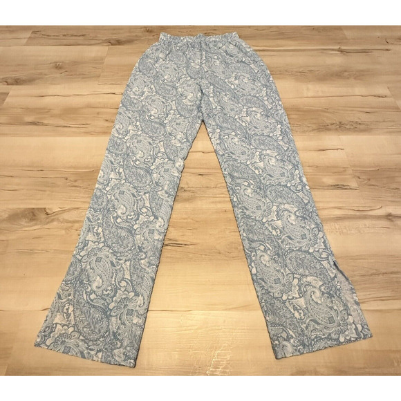 Kimberly Taylor Women XS Pant Amalfi Elastic Waist Straight Leg Paisley Blue New - Picture 2 of 8